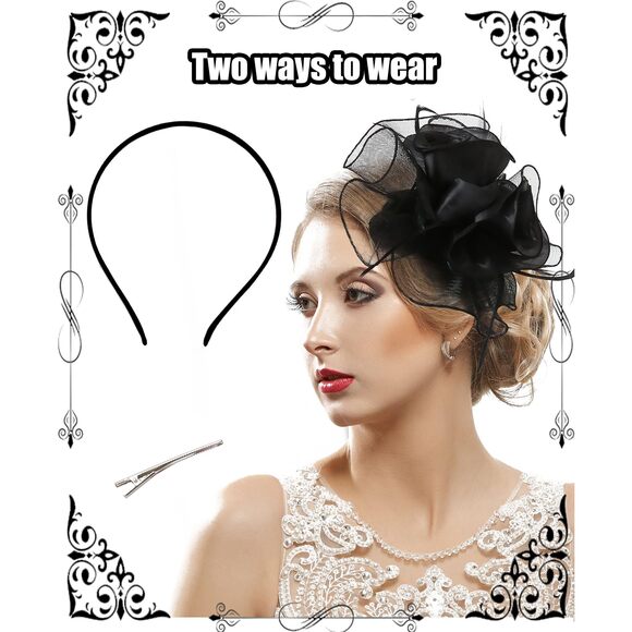 1243 Derby Hat For Women 20s 50s Vintage Fascinator With Headband And Clip main image 6